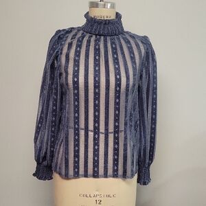 FRNCH Navy and White Striped Blouse, Size S